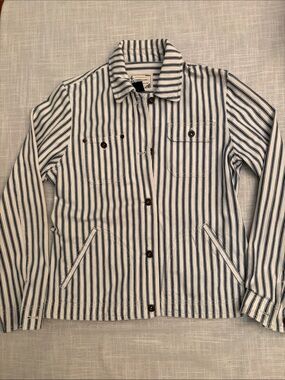 Lauren Jeans Striped Button-Front Women's Jacket - White & Navy